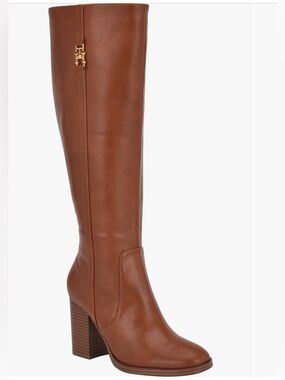 Tommy Hilfiger Tall Zip Block Heel Boots - Cognac Orange